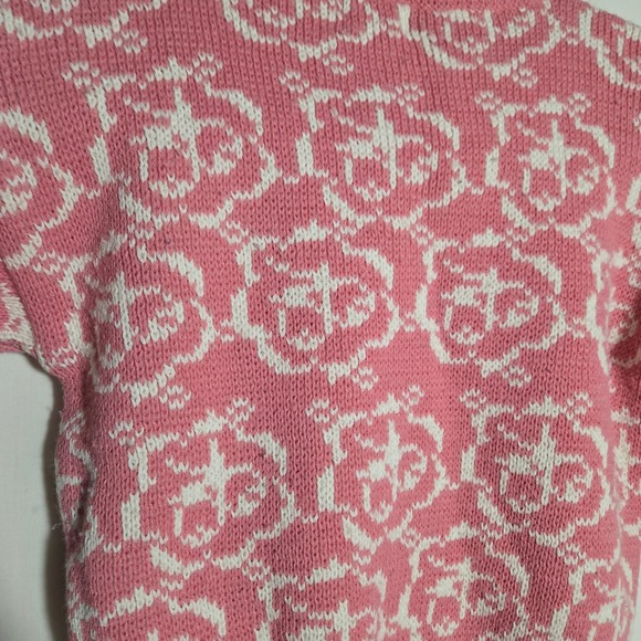 Vtg Acrylic ESprit Girls 4-5 Cherry Roses Pink Chunky Knit‎ Sweater Cottage - Picture 6 of 8